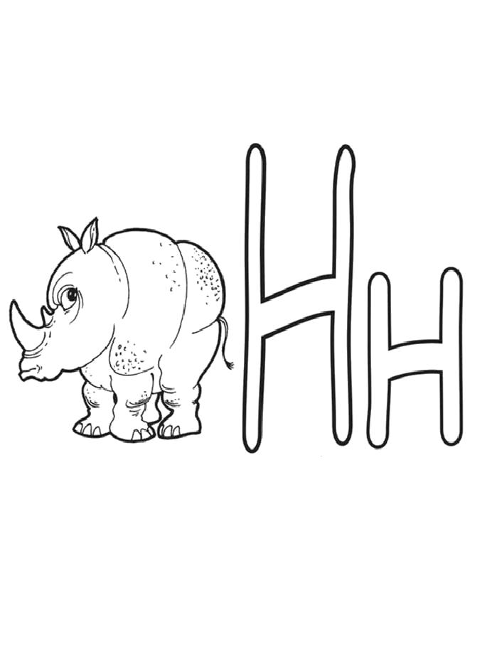 Раскраска Раскраска буква Н с носорогом. буквы