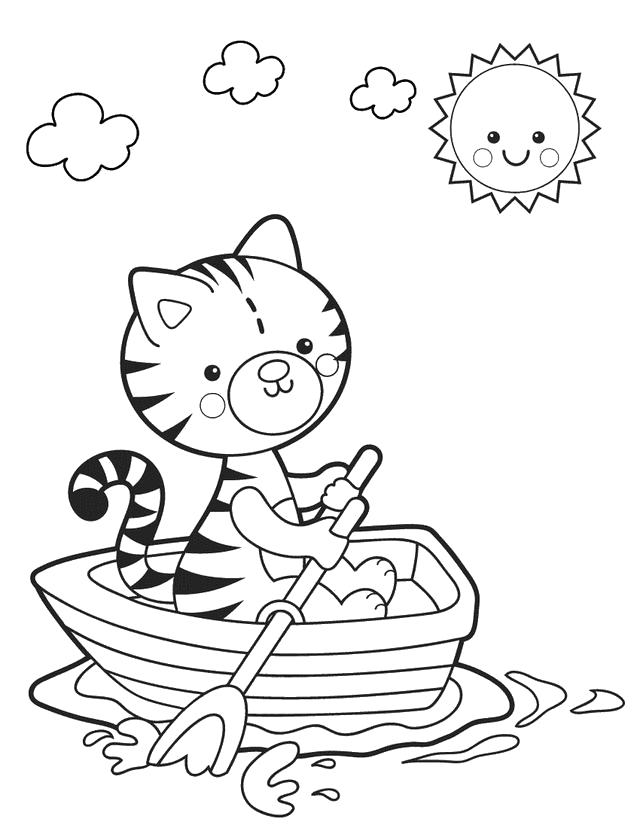 Название: Раскраска Кот в лодочке. Категория: Домашние животные. Теги: кошка, кот.