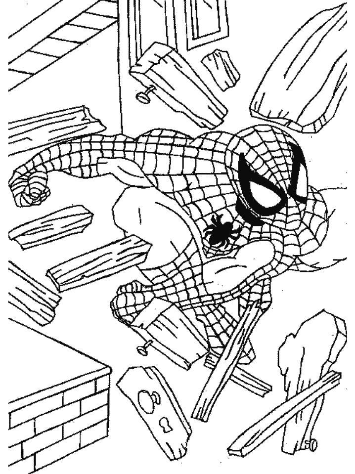 Название: Раскраска Человек-паук в обломках. Категория: . Теги: .