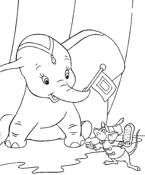 Раскраска Слонёнок и мышка. Скачать Дамбо.  Распечатать Дамбо