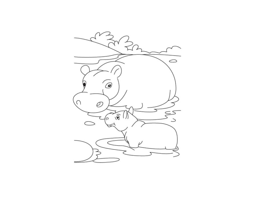 Раскраска Раскраска бегемот с детенышем. бегемот