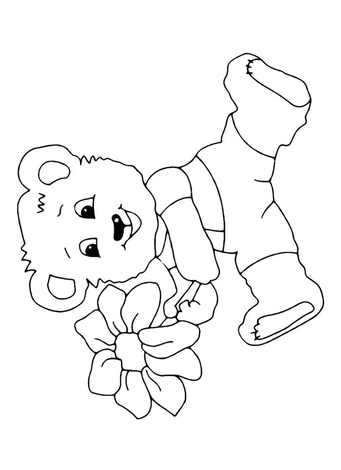 Раскраска  Мишка с цветком. Скачать медведь.  Распечатать медведь