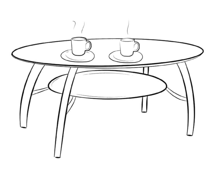Раскраска Раскраски стол, зеркальный стол, чашки на столе. Стол