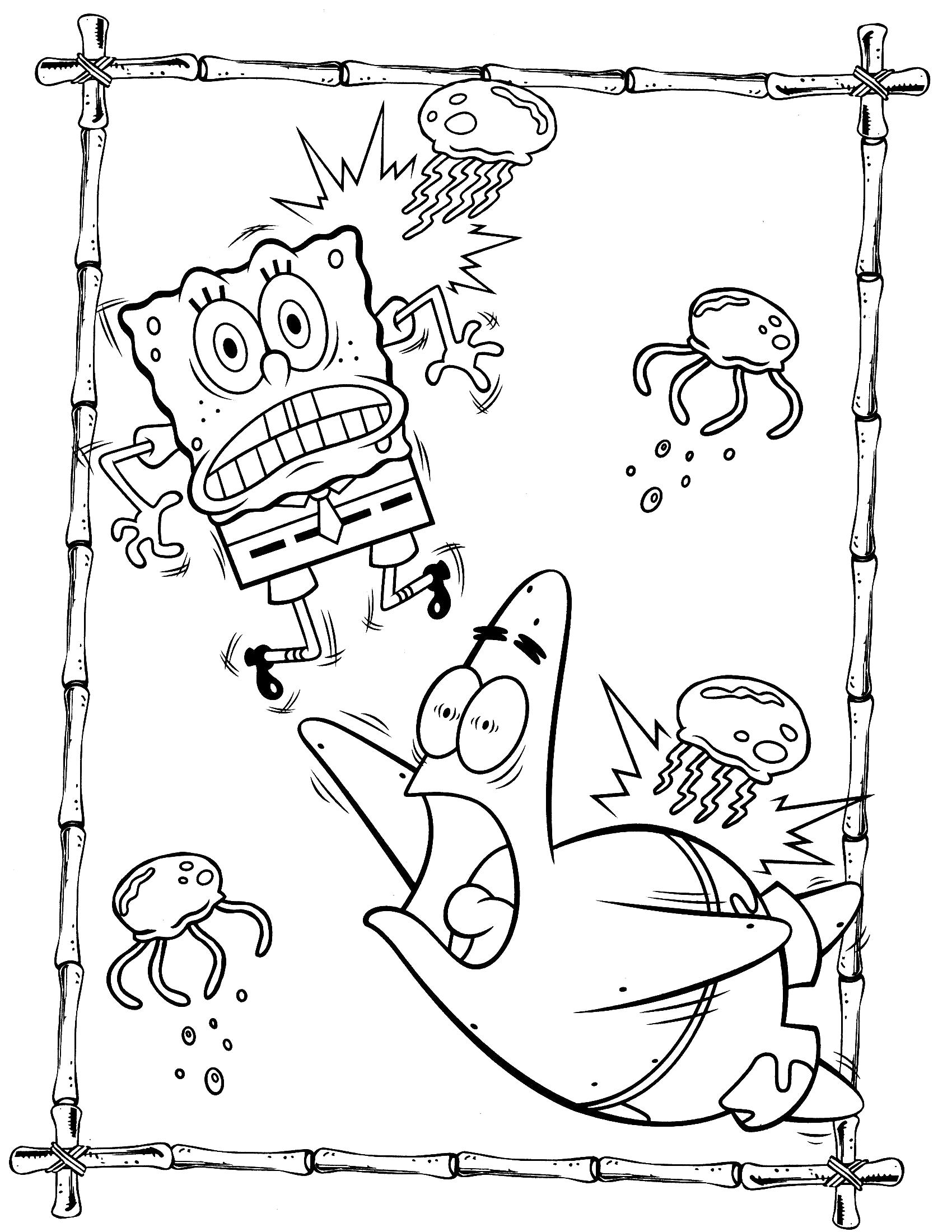 Раскраска Спанч Боб с Патриком и медузы. Скачать Спанч боб, Патрик.  Распечатать Спанч боб