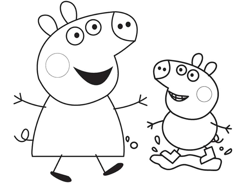 Название: Раскраска Распечатать раскраску Свинка Пеппа радостные дети. Категория: Свинка Пеппа. Теги: Свинка Пеппа, Джорж.