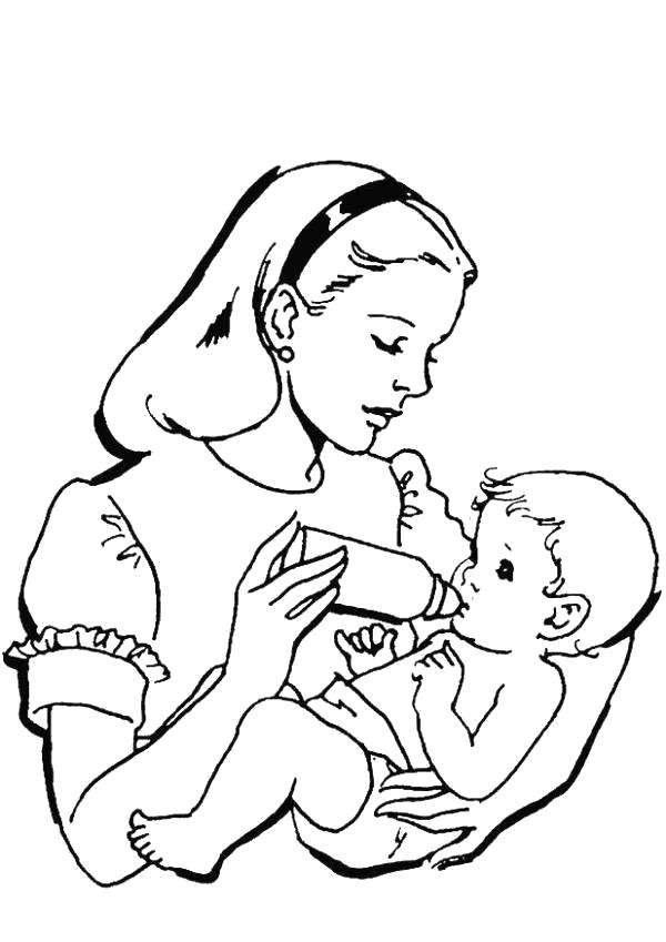 Раскраска младенец с мамой. День Матери