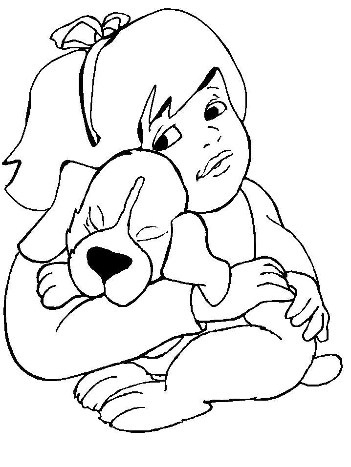 Раскраска Раскраска Ребенок со щенком. Собака