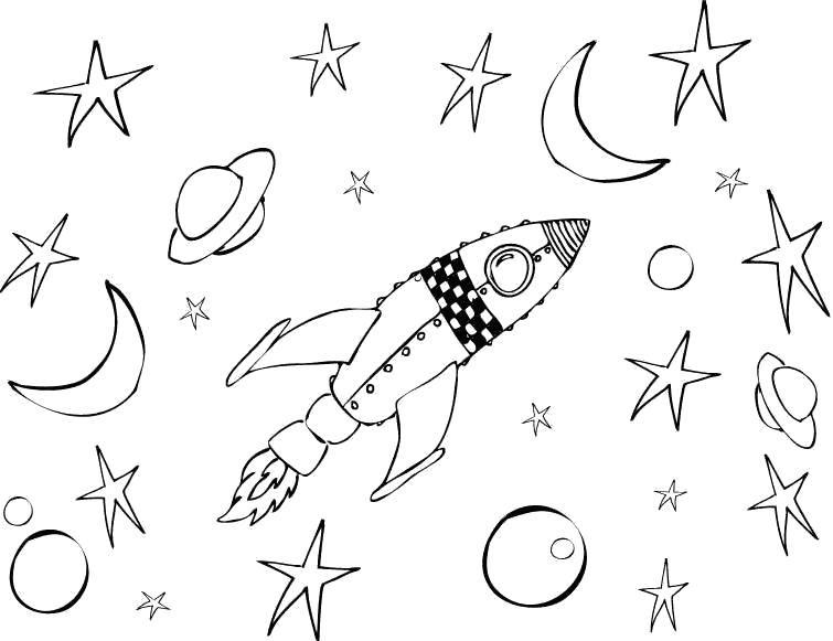 Название: Раскраска ракета в космосе. Категория: для мальчиков. Теги: ракета, космический корабль.