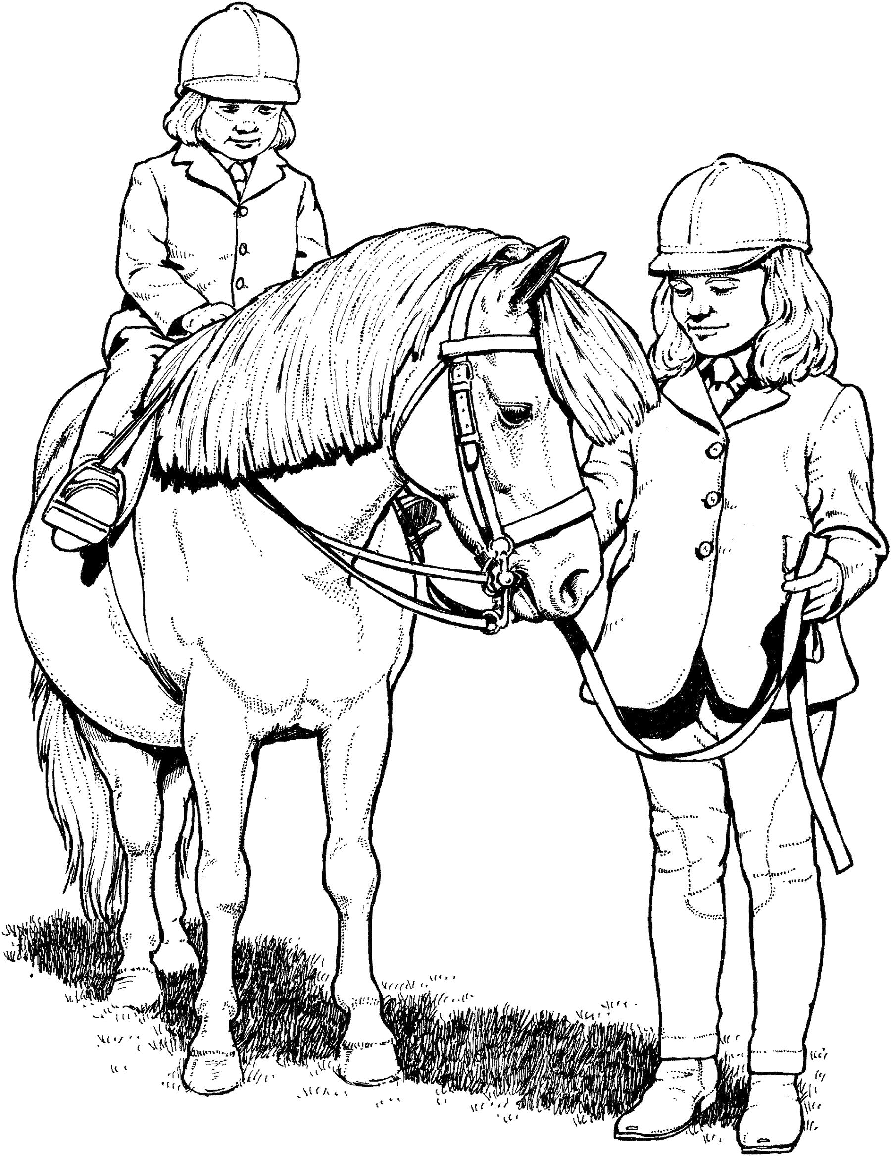 Раскраска раскраска лошадка с детьми. . Лошадка