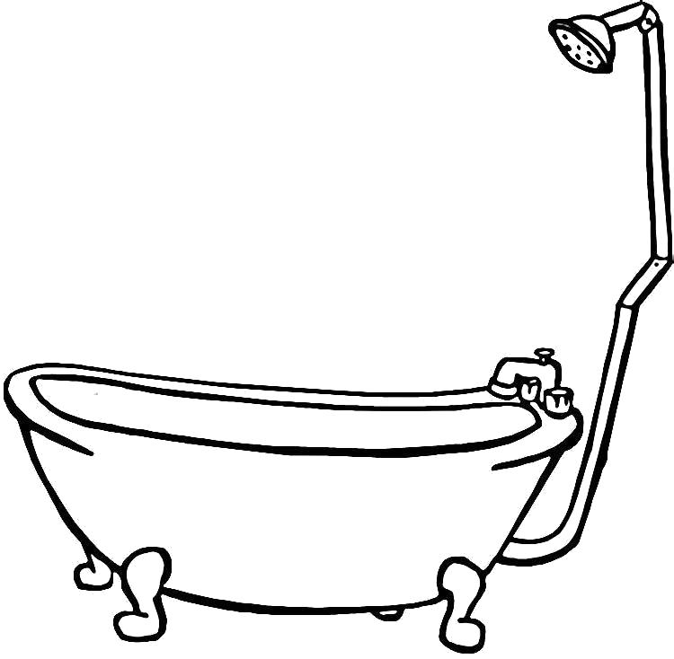 Раскраска Ванная, Ванна с душем. мебель