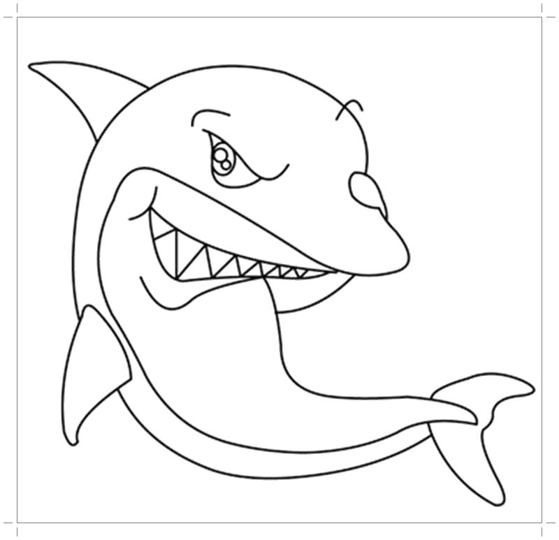 Раскраска Коварная акула. Скачать Акула.  Распечатать Морские животные