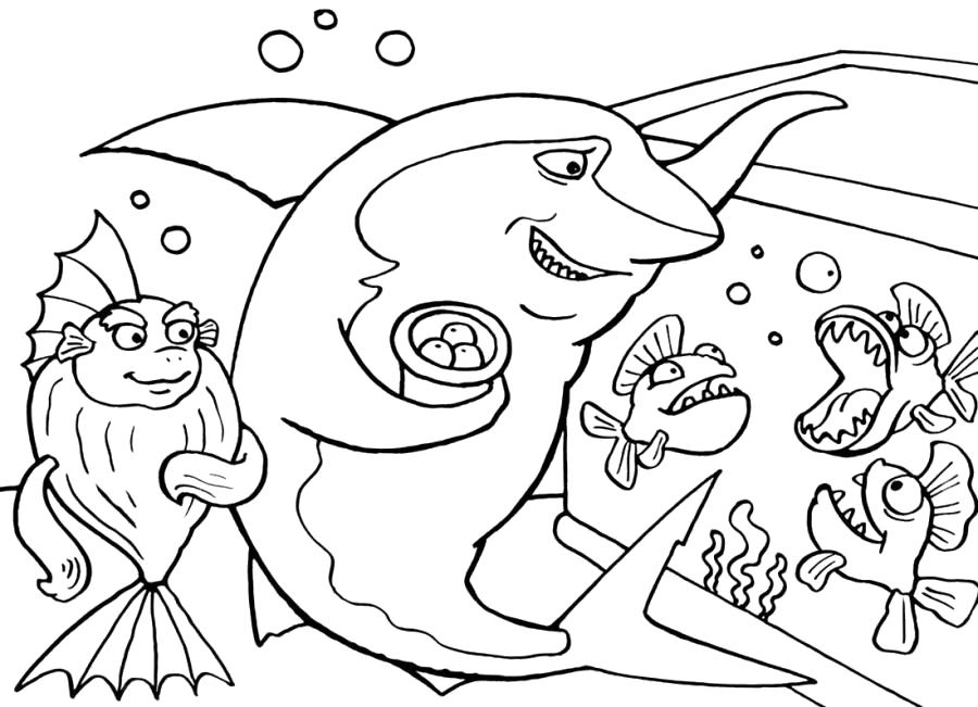 Раскраска Акула и аквариум -  №1061. Скачать Акула.  Распечатать Морские животные