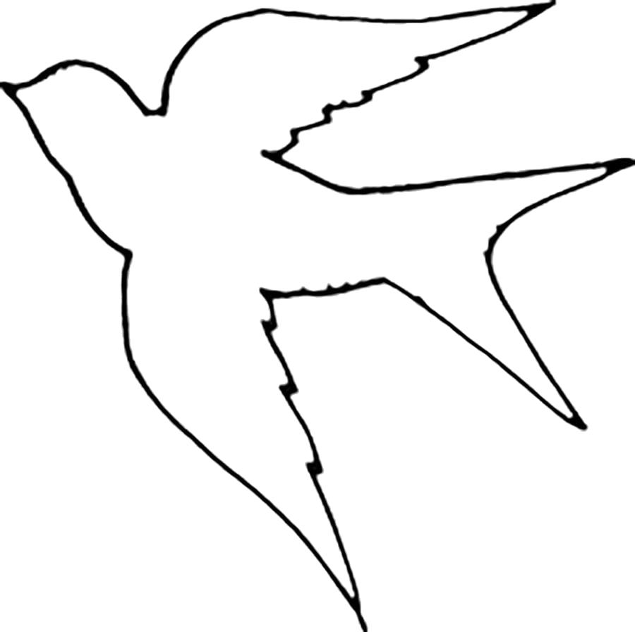 Раскраска  птица ласточка контур, птица шаблон для вырезания из бумаги. Скачать Шаблон.  Распечатать Шаблон