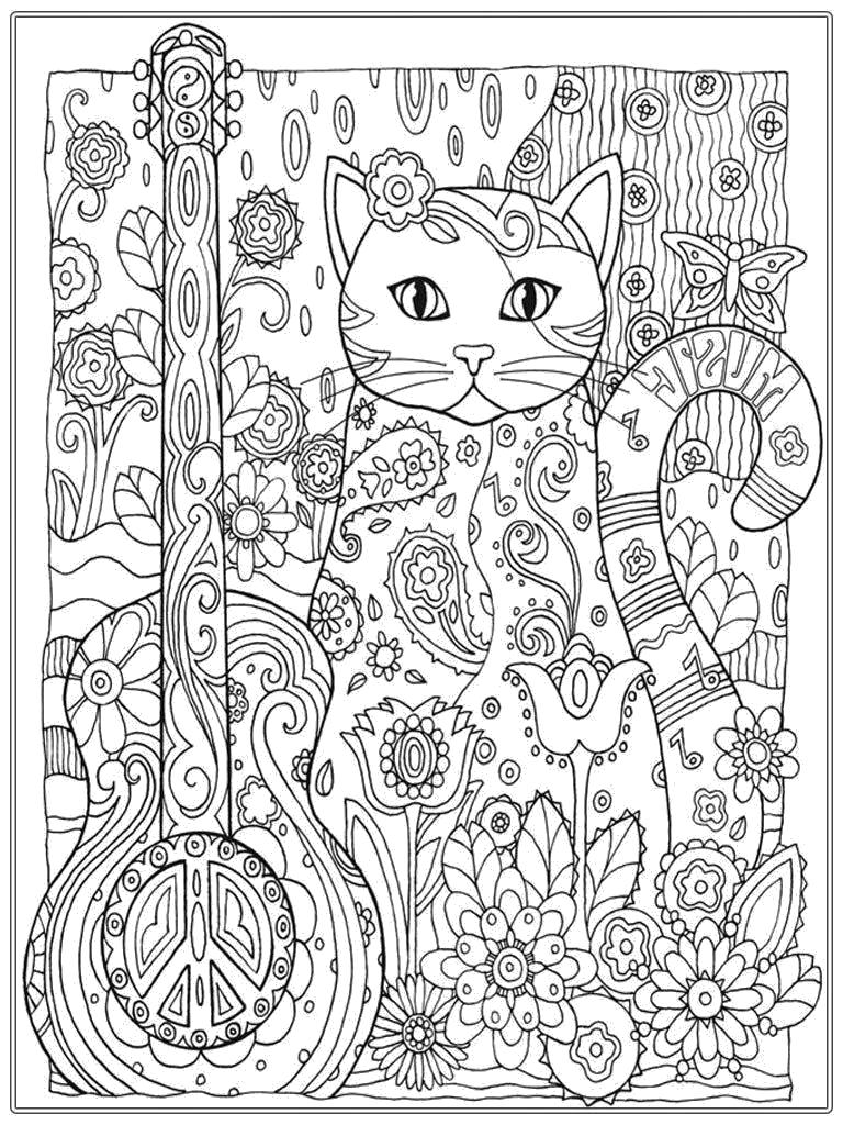 Раскраска Антистресс кошка. Домашние животные