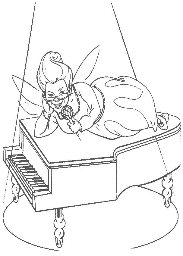 Название: Раскраска крестная мама поет, крестная фея лежит на пианино. . Категория: шрек. Теги: шрек.