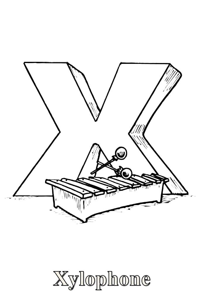 Раскраска  буква x xylophone. Скачать буква.  Распечатать буква