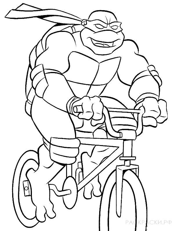 Раскраска  Черепашка-Ниндзя на велосипеде. Скачать .  Распечатать 