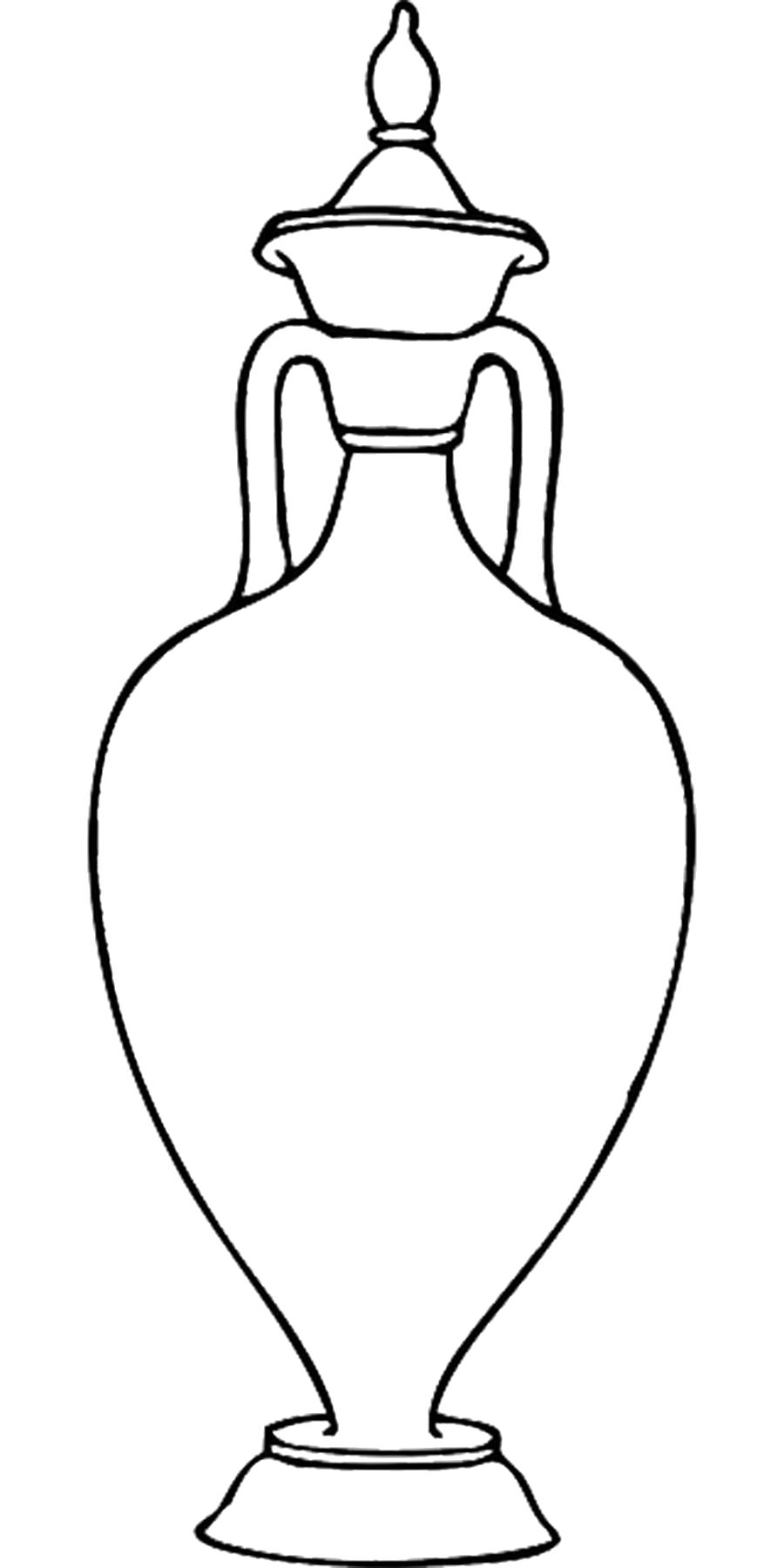Раскраска  шаблон вазы ваза с крышкой контур для вырезания из бумаги. Скачать Шаблон.  Распечатать Шаблон