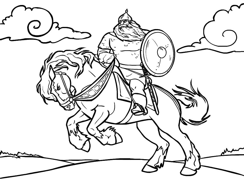 Раскраска Илья Муромец на коне. Илья муромец