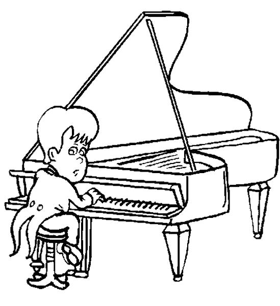 Раскраска Юный пианист. Скачать Пианино.  Распечатать Пианино