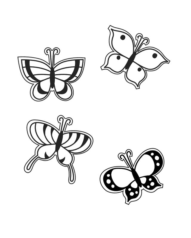 Раскраска четыре бабочки. Скачать Бабочки.  Распечатать Бабочки