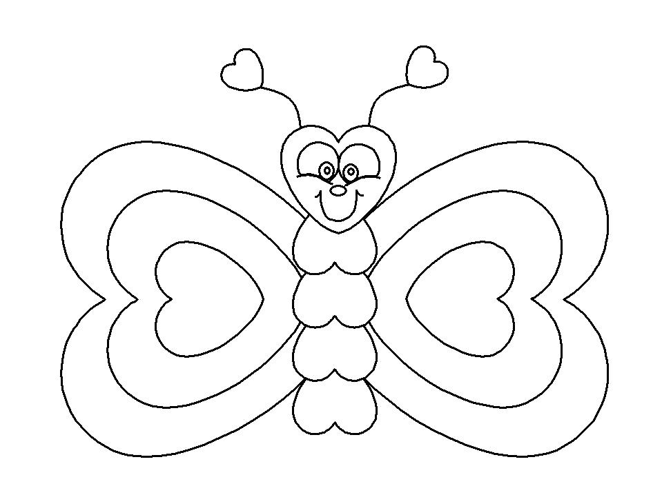 Раскраска сердечки на крыльях бабочки. Скачать Бабочки.  Распечатать Бабочки