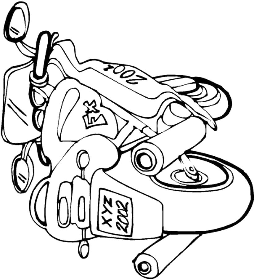 Раскраска Мотоцикл мотоцикл с номером. Мотоцикл