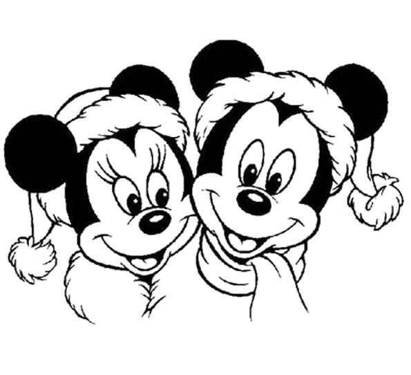 Раскраска Микки и Мини Маус в новый год. Скачать Микки маус.  Распечатать Микки маус