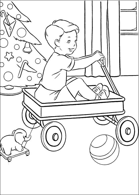 Раскраска Новогодние  для детей, мальчик едет на машинке. Скачать новогодние.  Распечатать новогодние