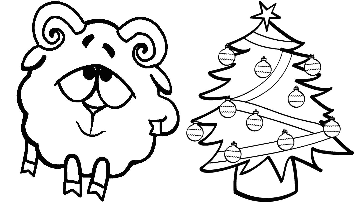 Название: Раскраска Бараш около новогодней елки.. Категория: Смешарики. Теги: Бараш.