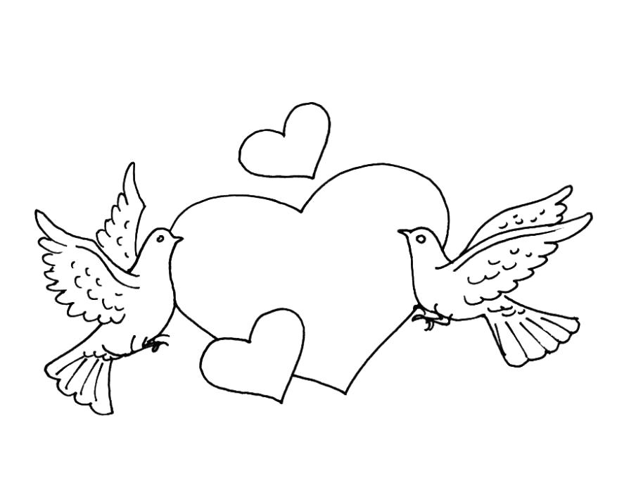 Раскраска Раскраски День святого Валентина День Святого Валентина, голуби, сердце. сердце