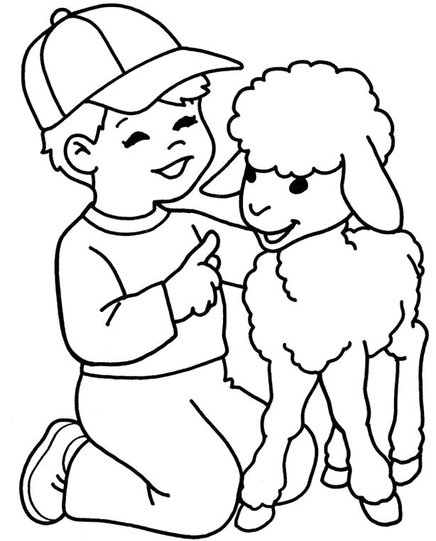 Раскраска Мальчик с овечкой. 