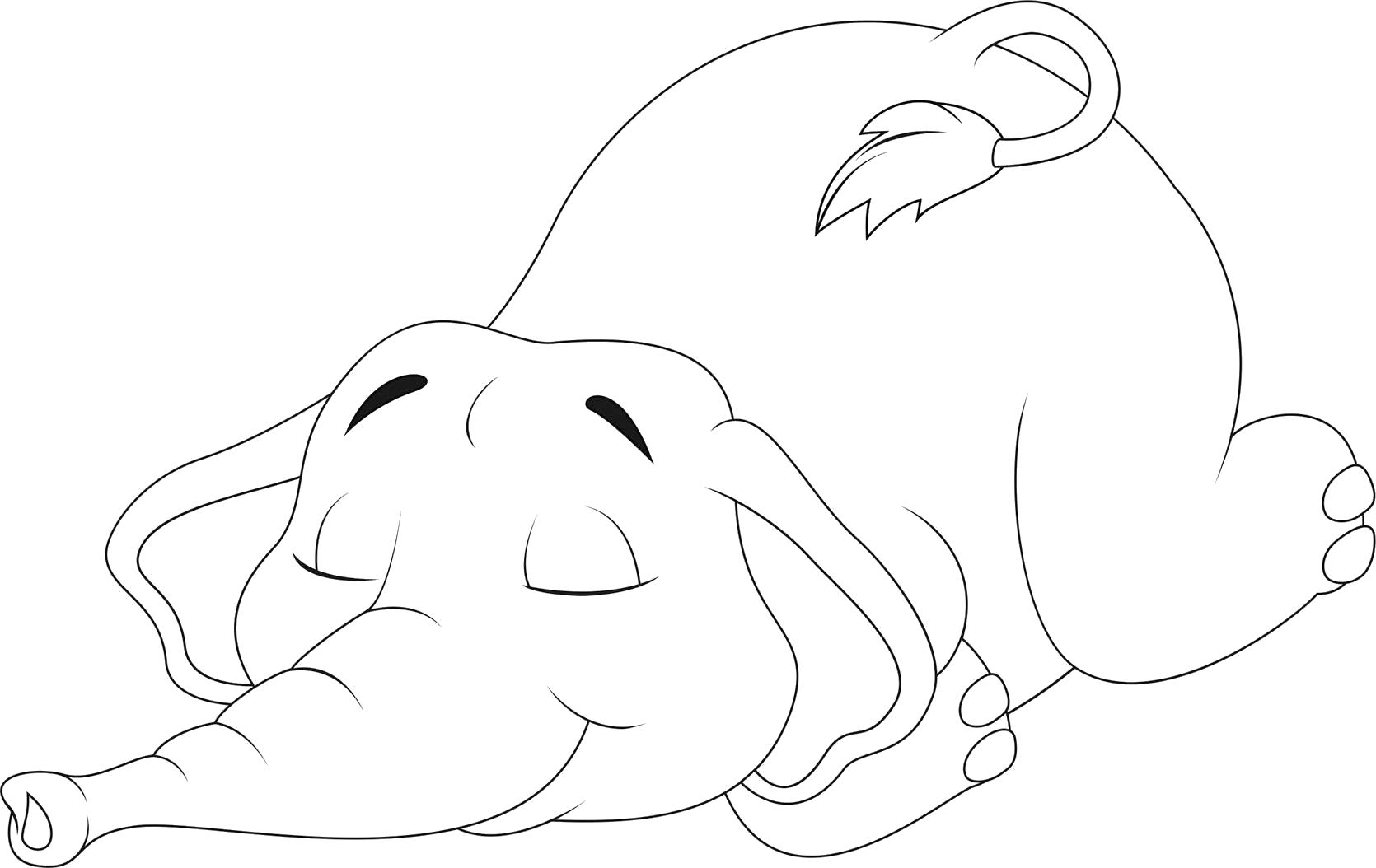 Название: Раскраска слоник спит. Категория: слон. Теги: слон.