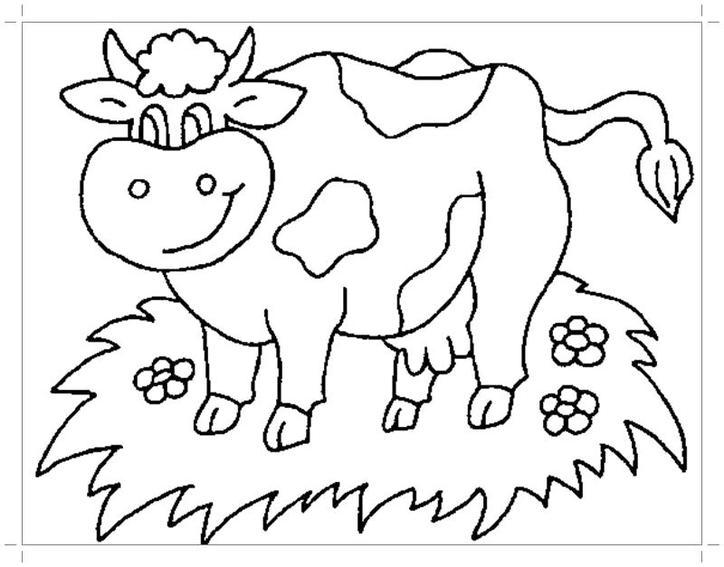 Корова (домашние животные). Раскраска малышам (с образцом)