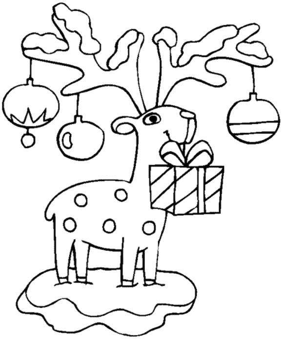 Раскраска Праздничный олень. Дикие животные