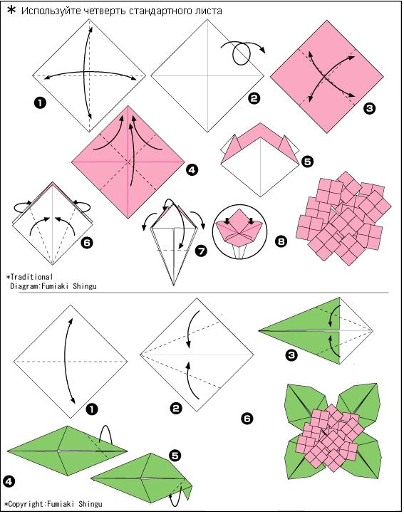 Раскраска оригами из бумаги схемы цветы. Скачать оригами.  Распечатать оригами