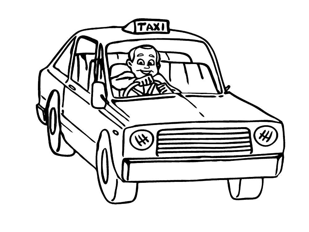 Раскраска водитель такси, такси, машина такси. Скачать Профессии.  Распечатать Профессии