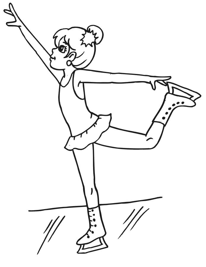 Раскраска фигурное катание,  девочка катается на коньках, девочка едет на одной ноге. Скачать Фигурное катание.  Распечатать Фигурное катание