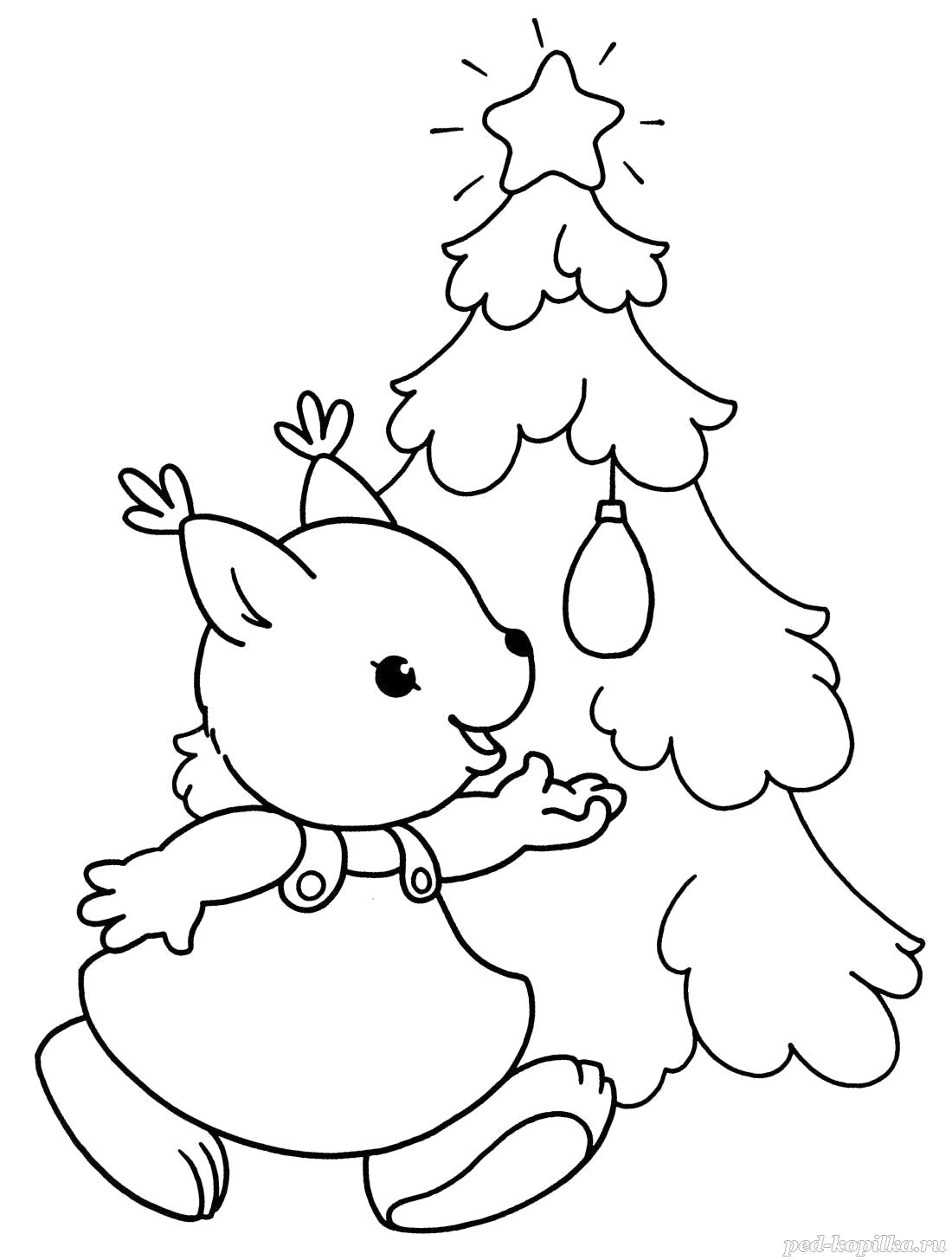 Название: Раскраска зайчик и елочка. Категория: новогодние. Теги: новогодние.