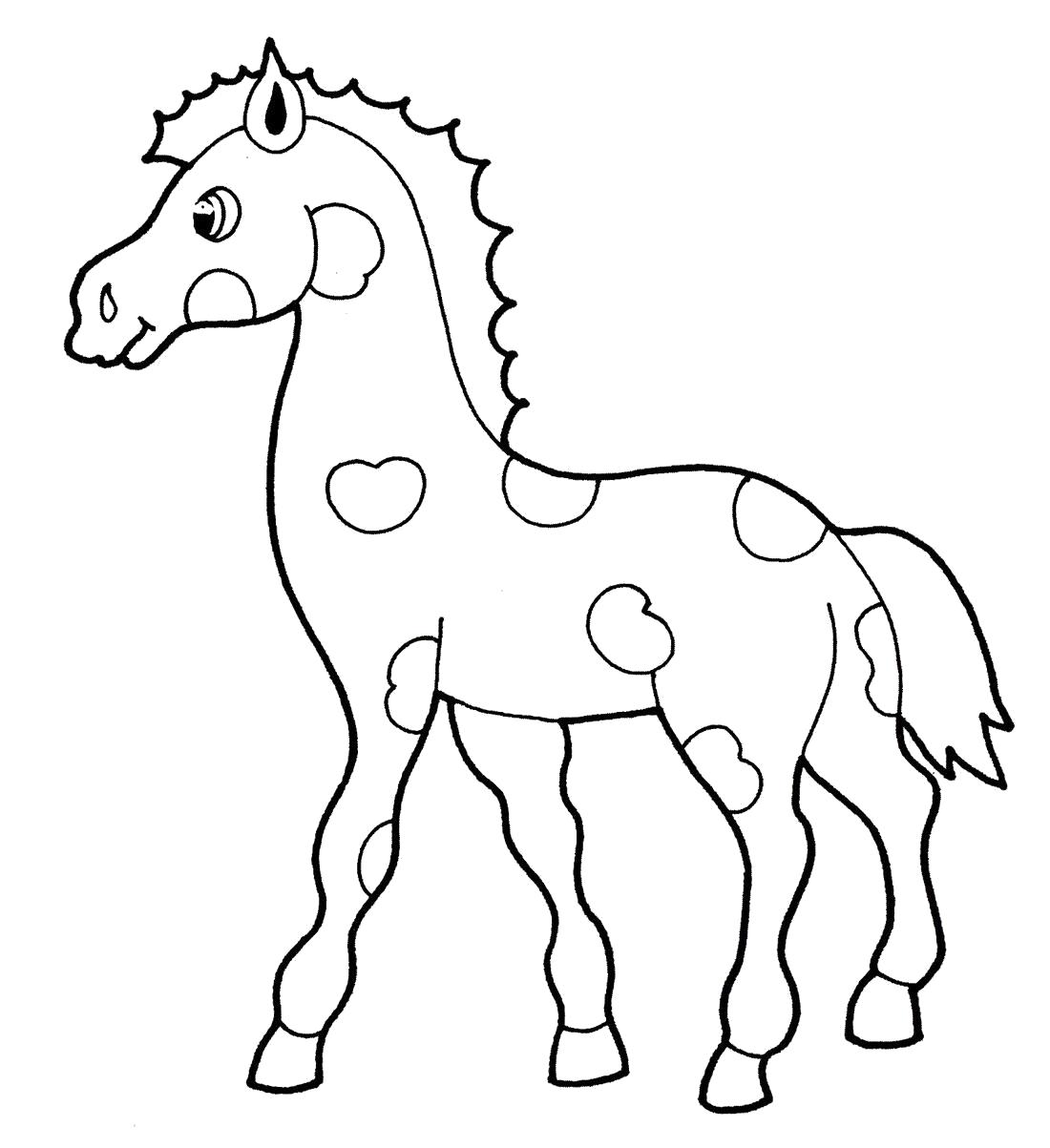 Лошадка с пятнами раскраска для малышей