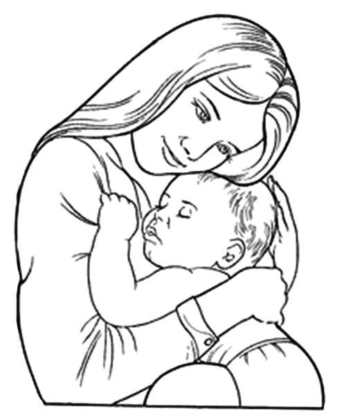 Раскраска Мама со своим малышом. Скачать .  Распечатать 