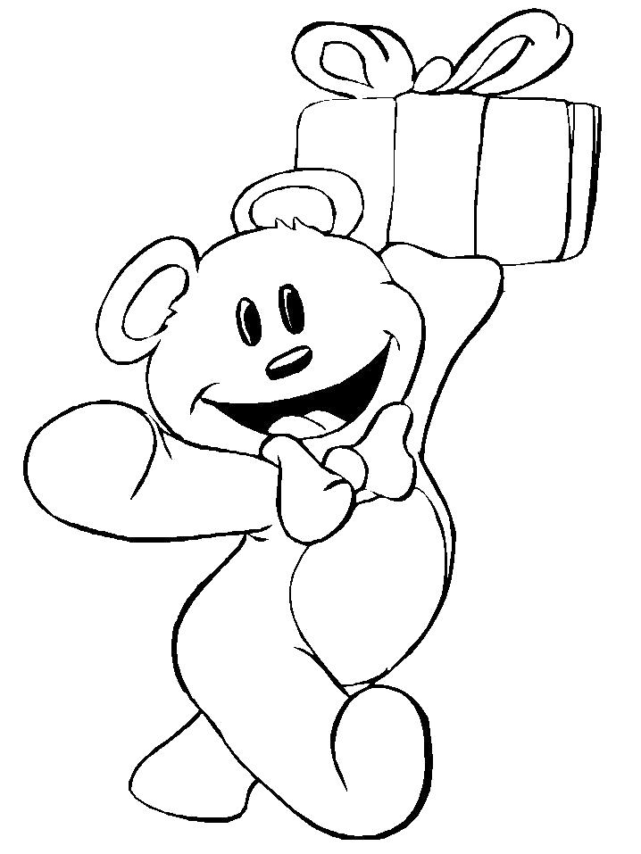 Раскраска  Счастливый мишка с подарком. Скачать медведь.  Распечатать медведь
