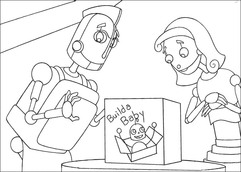 Раскраска Раскраски семья семья роботов. Робот