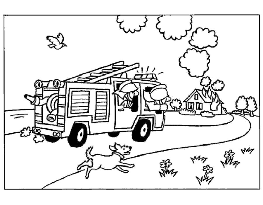 Раскраска  пожарная машина, пожарная лестница. Скачать Пожарная Машина.  Распечатать Пожарная Машина